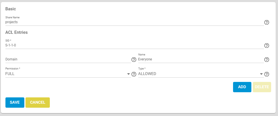 Screenshot of the default, basic share ACL from the TrueNAS interface.